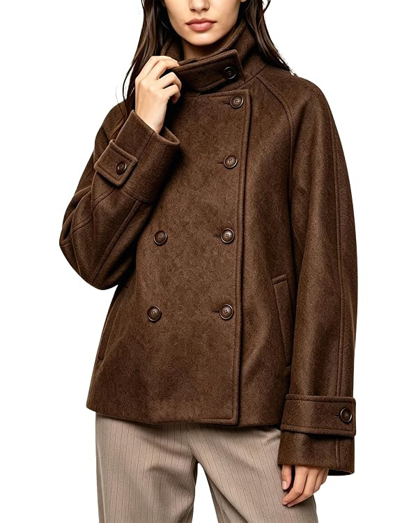 Womens Raglan Sleeve Double Breasted Funnel Neck Cuffed Sleeve Loose Cropped Wool Blend Fall Wint... | Amazon (US)