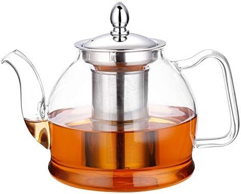 Amazon.com | HIWARE 1000ml Glass Teapot with Removable Infuser, Stovetop Safe Tea Kettle, Bloomin... | Amazon (US)