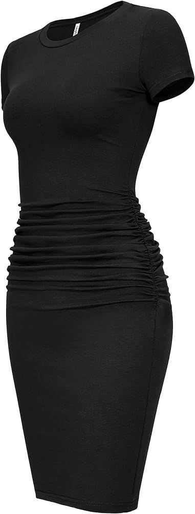 Laughido Women's Short Sleeve Ruched Sundress Knee Length Casual Bodycon T Shirt Dress | Amazon (US)