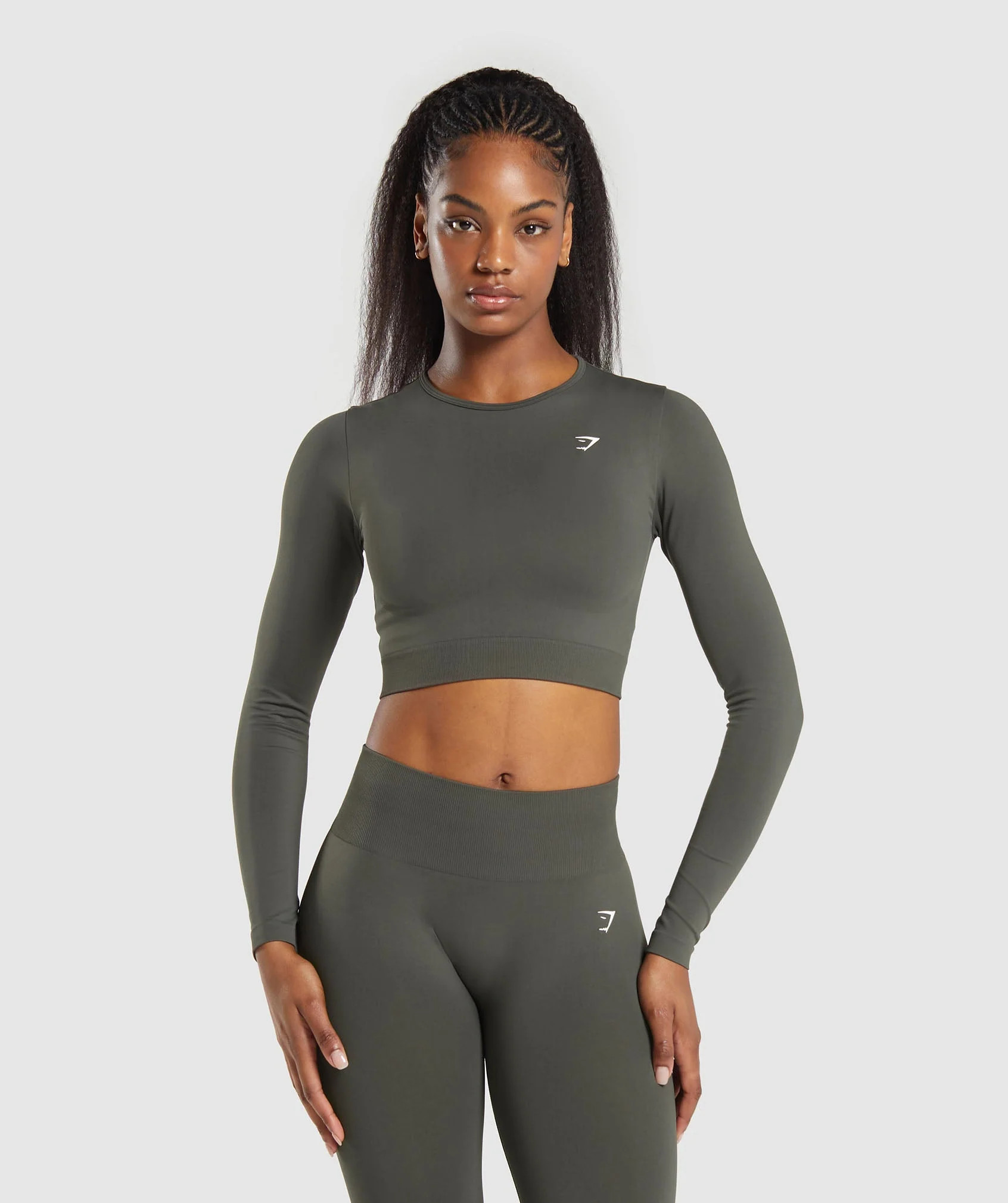 Gymshark Everyday Seamless Long Sleeve Crop Top - Strength Green | Gymshark UK
