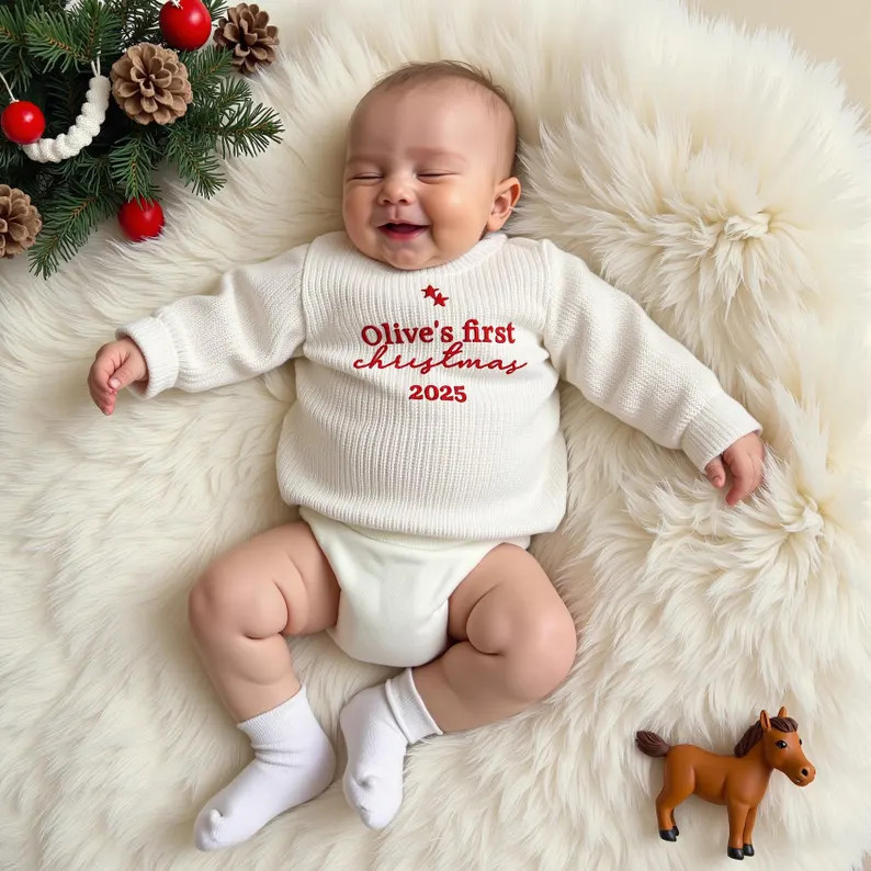 Christmas Embroidered Baby Sweater, Chunky Knit Baby Sweater, Personalized Knitted Jumper, Person... | Etsy (US)