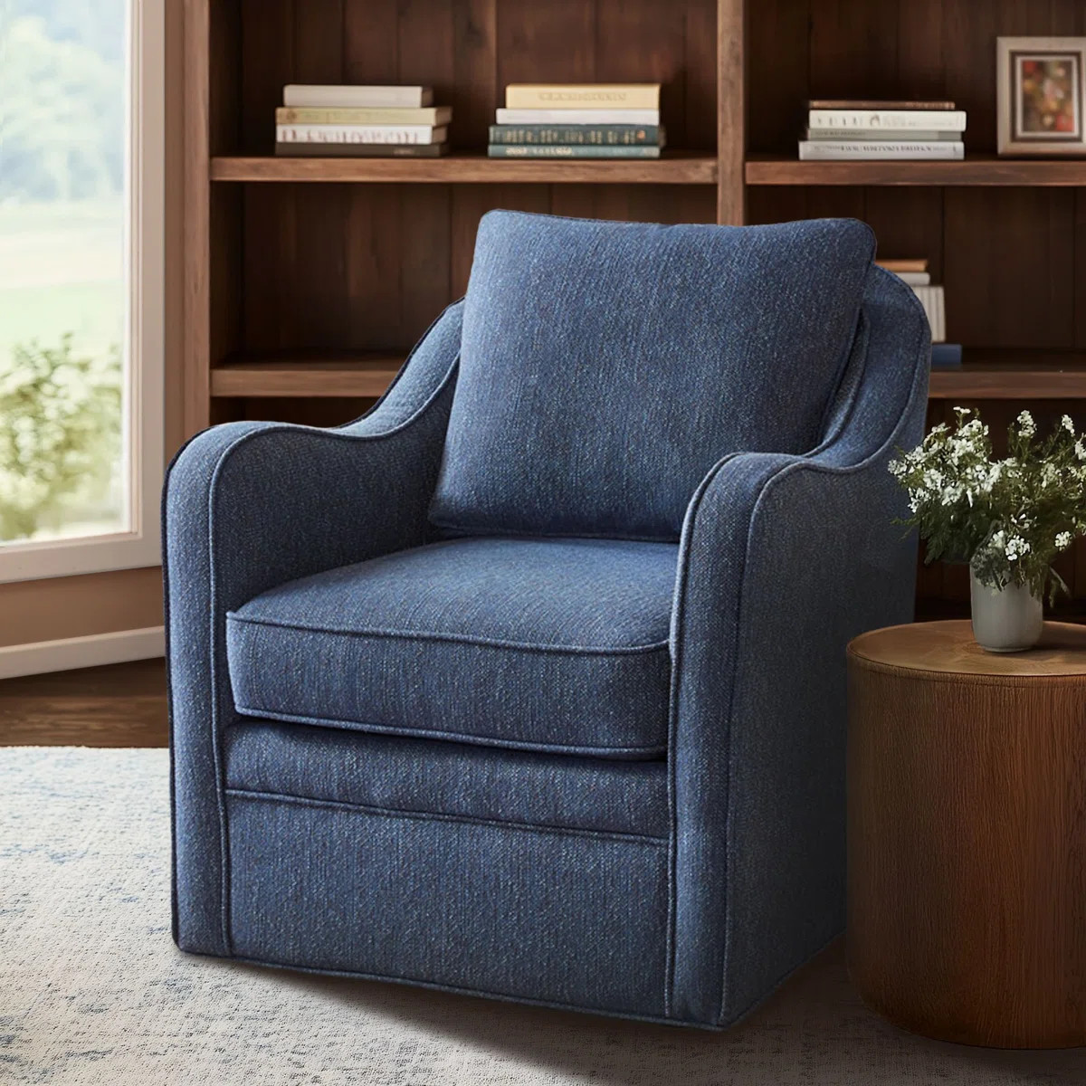 Melby Upholstered 360°Swivel Armchair with Curved Slope Arms & Removable Cushion | Wayfair North America