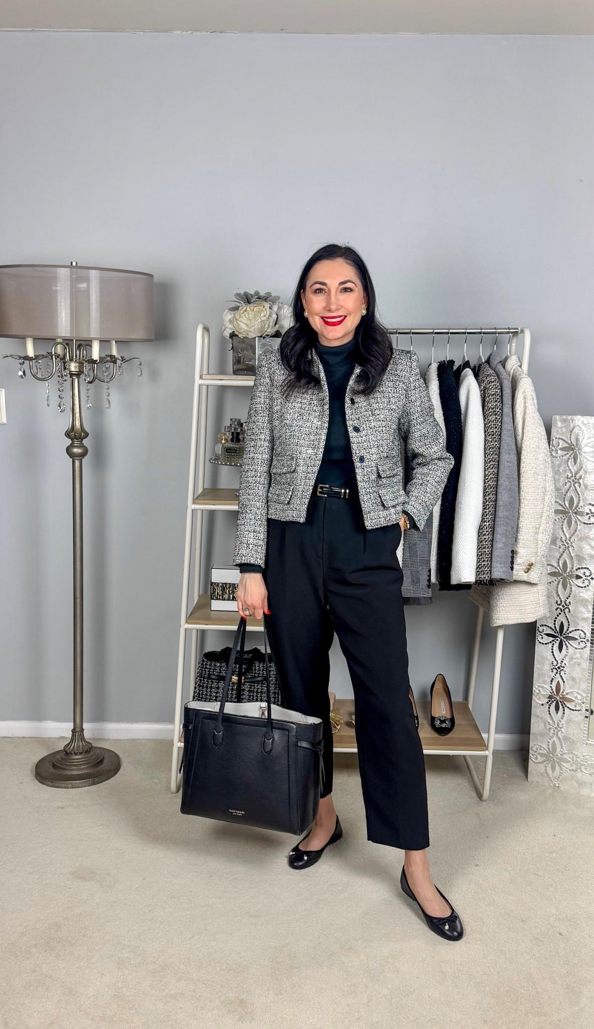 Classic work outfit 🖤🤍

Black and white tweed jacket size 6, sized up some usual size 4 was not available (extra 40% off)
Black turtleneck 
Black crepe pants size 4 curvy, slightly big 
Black ballet flats size 6.5, sized down half size 

Work wear 
Business casual 
Foolproof outfit 
Winter work wear 
Interview outfit 

#LTKSaleAlert #LTKWorkwear #LTKSeasonal