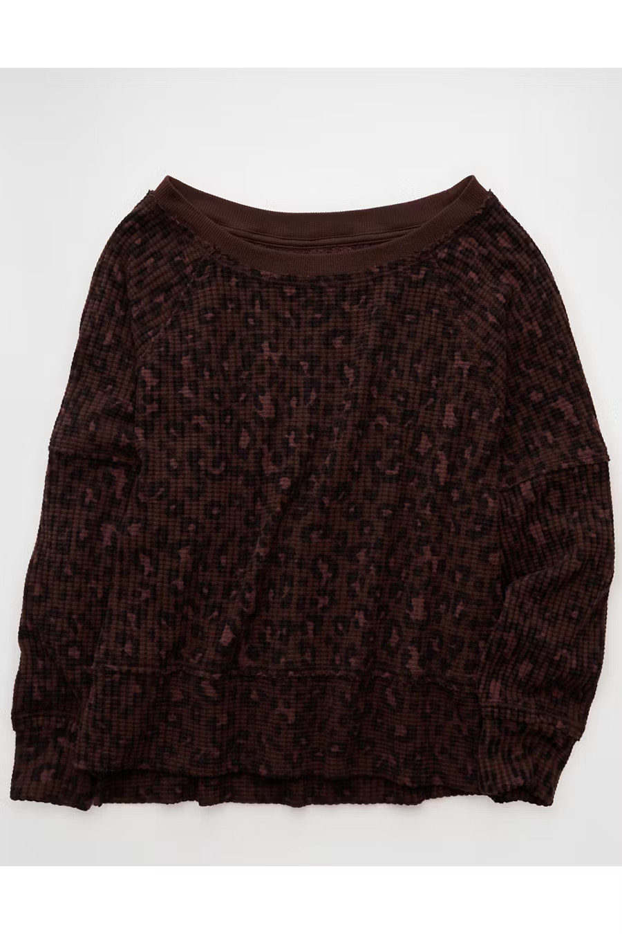 AE Big Hug Off-The-Shoulder Waffle Sweatshirt Women's Dark Brown XL | American Eagle Outfitters (US & CA)