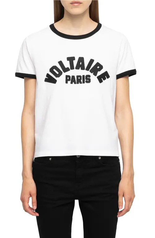 Zadig & Voltaire Alys Voltaire Paris Appliqué Cotton Graphic T-Shirt in White at Nordstrom, Size Medium | Nordstrom