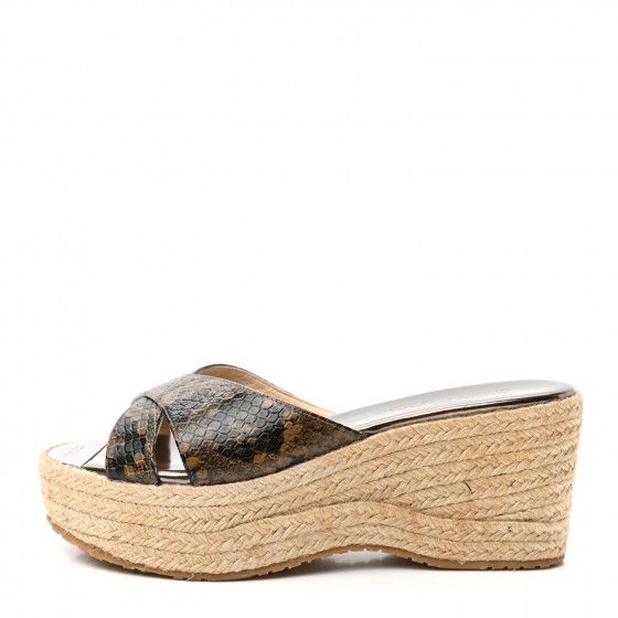 JIMMY CHOO Snakeskin Prima Espadrille Wedge Sandals 38 Brown | Fashionphile
