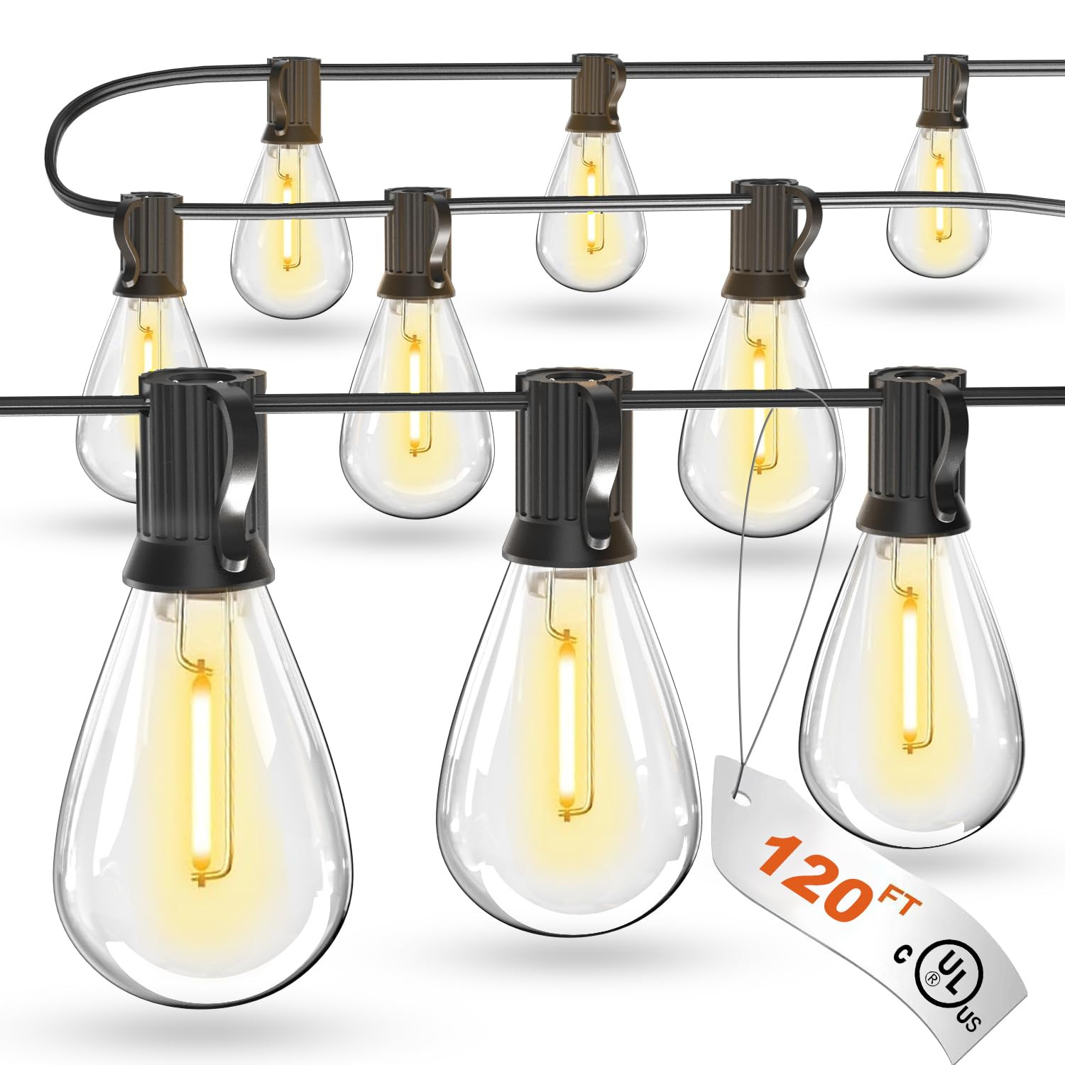 luckystyle 120FT LED Outdoor String Lights with 30+2 Edison Shatterproof Waterproof Bulbs, 2700K ... | Amazon (US)