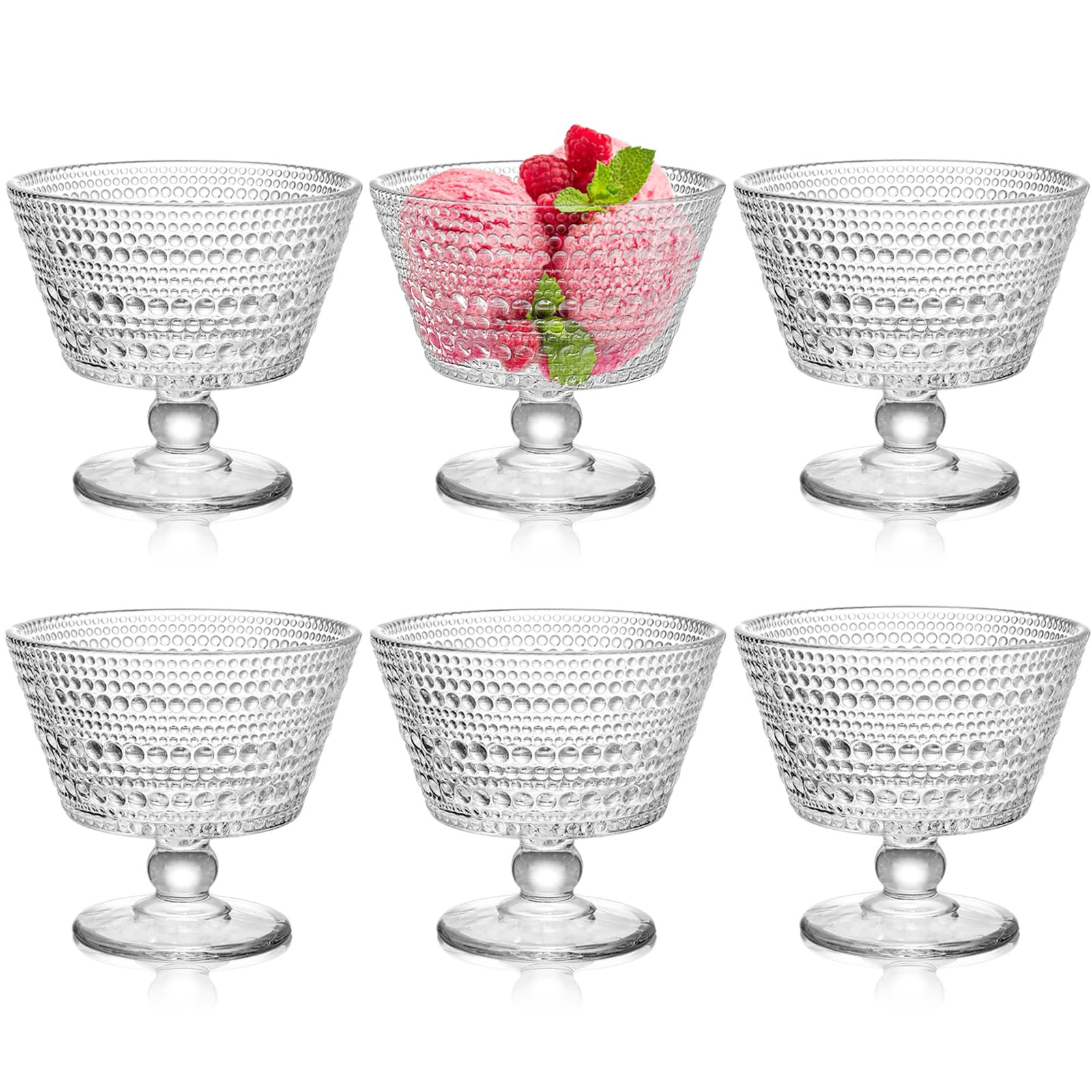 ZOOFOX 6 Pack Glass Ice Cream Bowl Set, 9 oz Footed Fruit Parfait Cups, Embossed Design Glass Des... | Amazon (US)