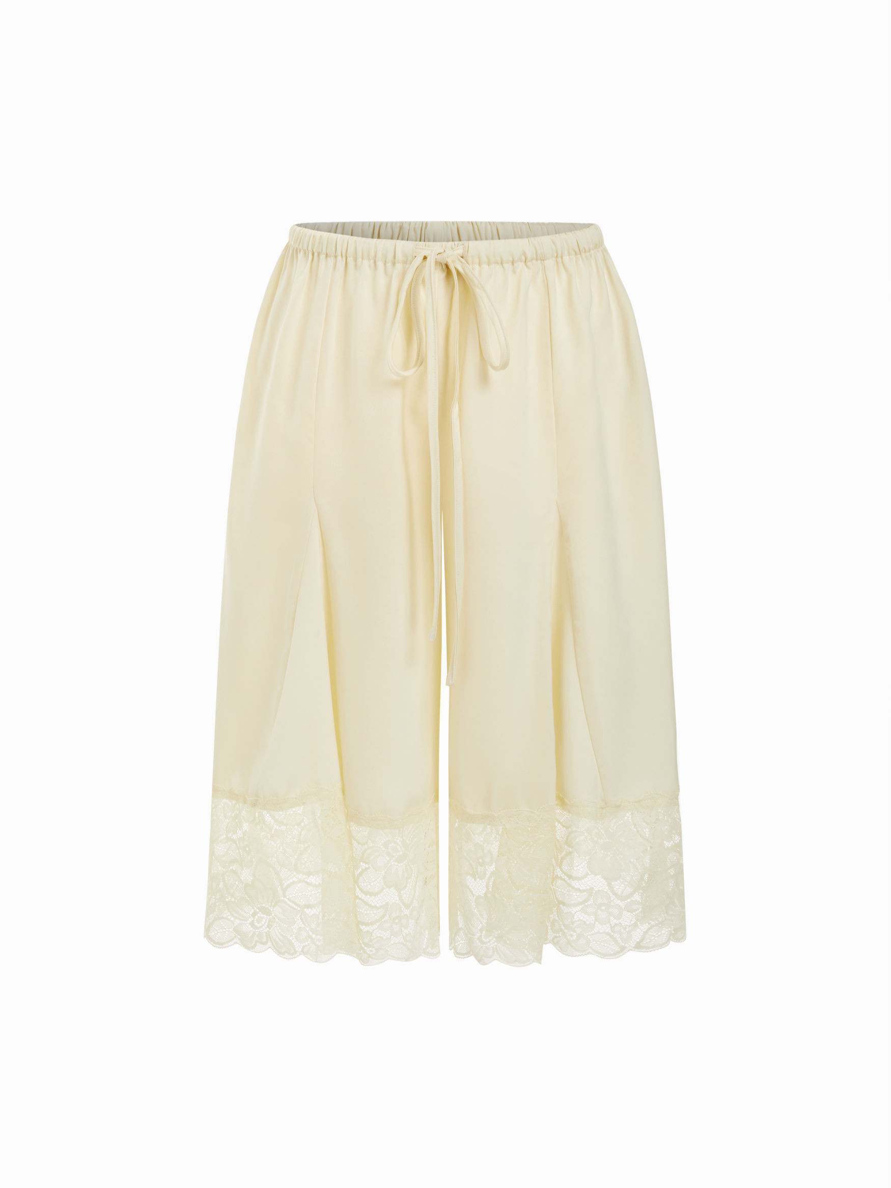 Woven Low Rise Lace Panel Drawstring Bermuda Shorts For Daily Casual | Cider