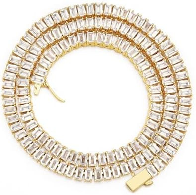 BREN Baguette Tennis Necklaces for Women Men - White/Yellow Gold Plated Cubic Zirconia Tennis Cha... | Amazon (US)