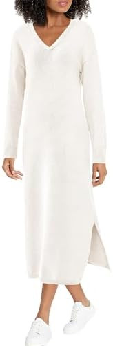 BTFBM Womens Fall Fashion 2025 Sweater Dress Casual V Neck Long Sleeve Slit Knit Oversized Sweate... | Amazon (US)