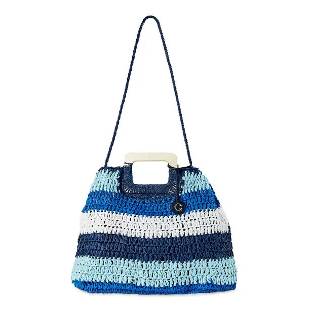 C. Wonder Women’s Adult Lexi Striped Straw Tote Bag Navy - Walmart.com | Walmart (US)