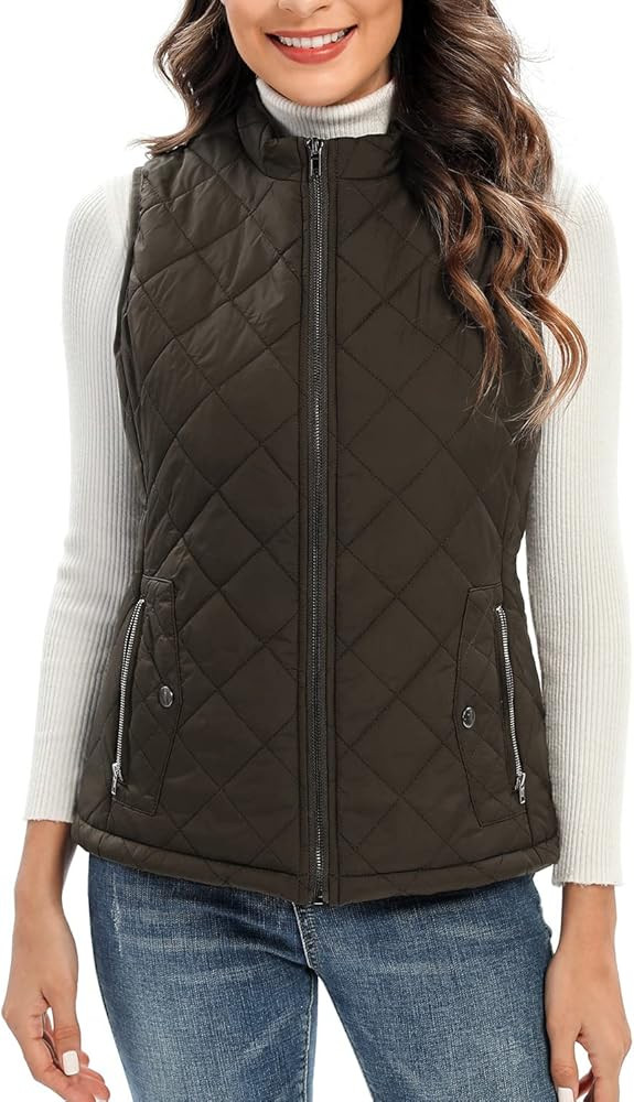 Xeoxarel Women's Quilted Vest with 4 Pockets, Puffer Padded Gilet (Available in Inner Pockets) | Amazon (US)