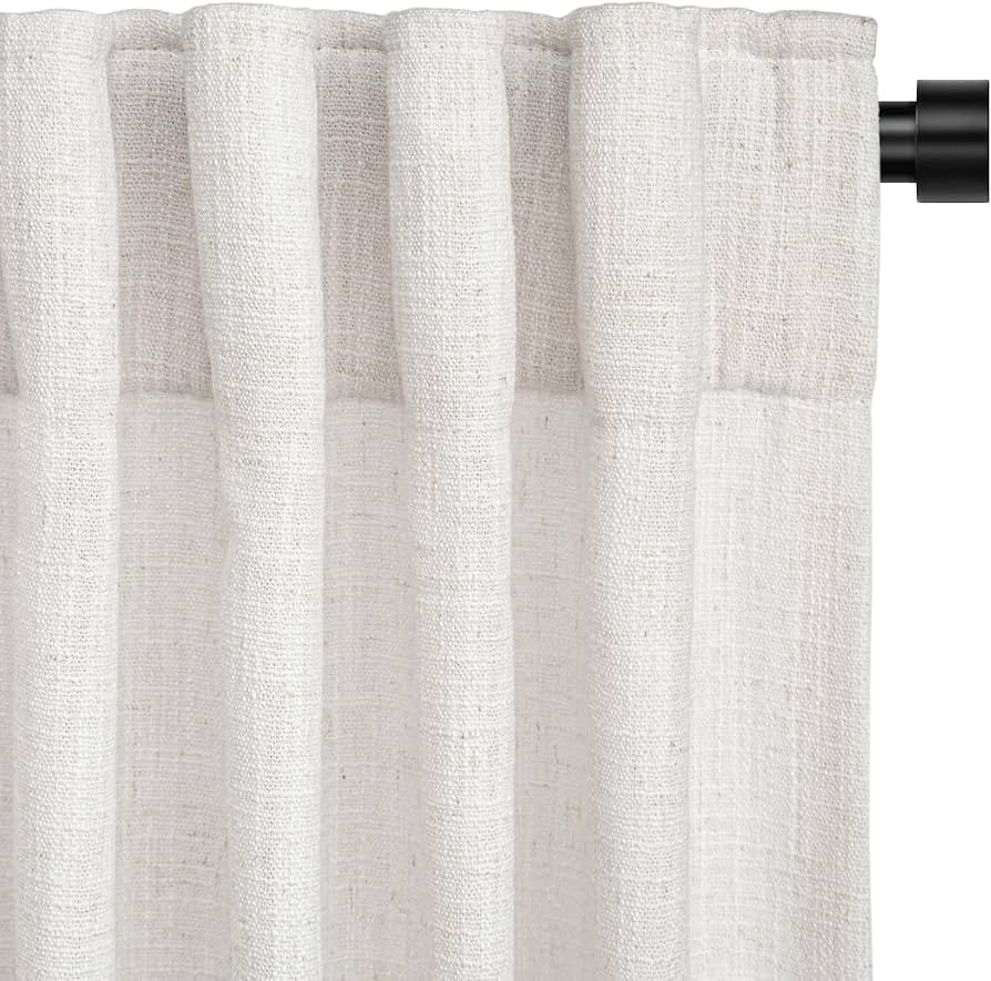 INOVADAY Beige White Linen Curtains 84 Inches Long for Living Room Bedroom, Back Tab Sheer Curtai... | Amazon (US)