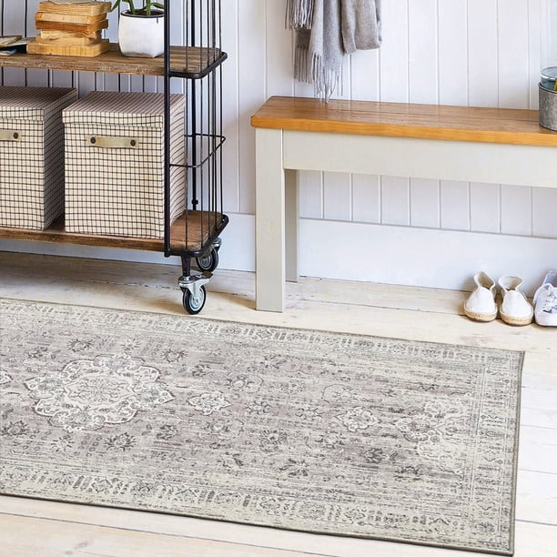 ReaLife Rugs Machine Washable Printed Persian Distressed Medallion Beige Eco-friendly Recycled Fi... | Walmart (US)