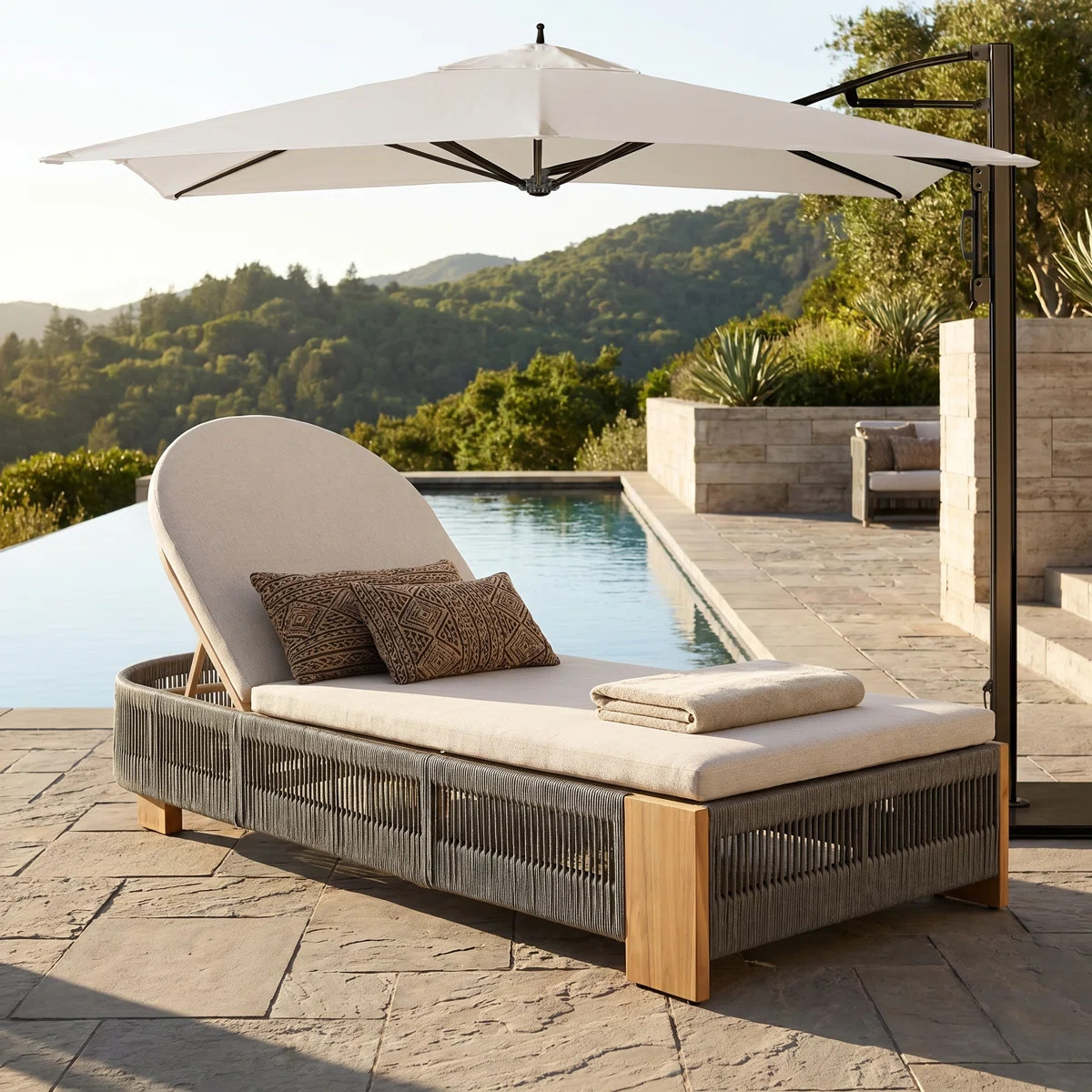 Corianne Patio Woven Rope Chaise Lounge With Adjustable Backrest & Cushions | Wayfair North America