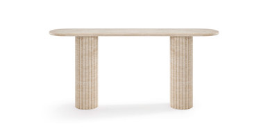 Colonna Fluted Long Travertine Console Table | Manhattan Home Design