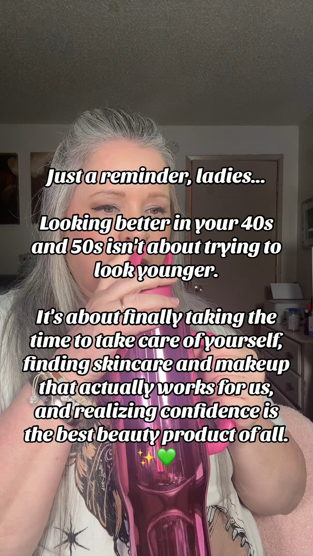 Just a reminder, ladies...

Looking better in your 40s and 50s isn't about trying to look younger.

It's about finally realizing that you matter too. ✨💚

It's about finding skincare that works for mature skin.
Makeup that enhances instead of hides.
Taking care of your health.
Taking care of your peace.
Taking care of yourself.

For years, many of us were busy raising kids, building families, supporting partners, working jobs, and making sure everyone else had what they needed.

Now it's our turn.

Not to become younger.

To become ourselves again.

And honestly? The confidence I have in my 50s is something I never had in my 30s.

That's the real glow-up. ✨
 

 #LTKmomlife