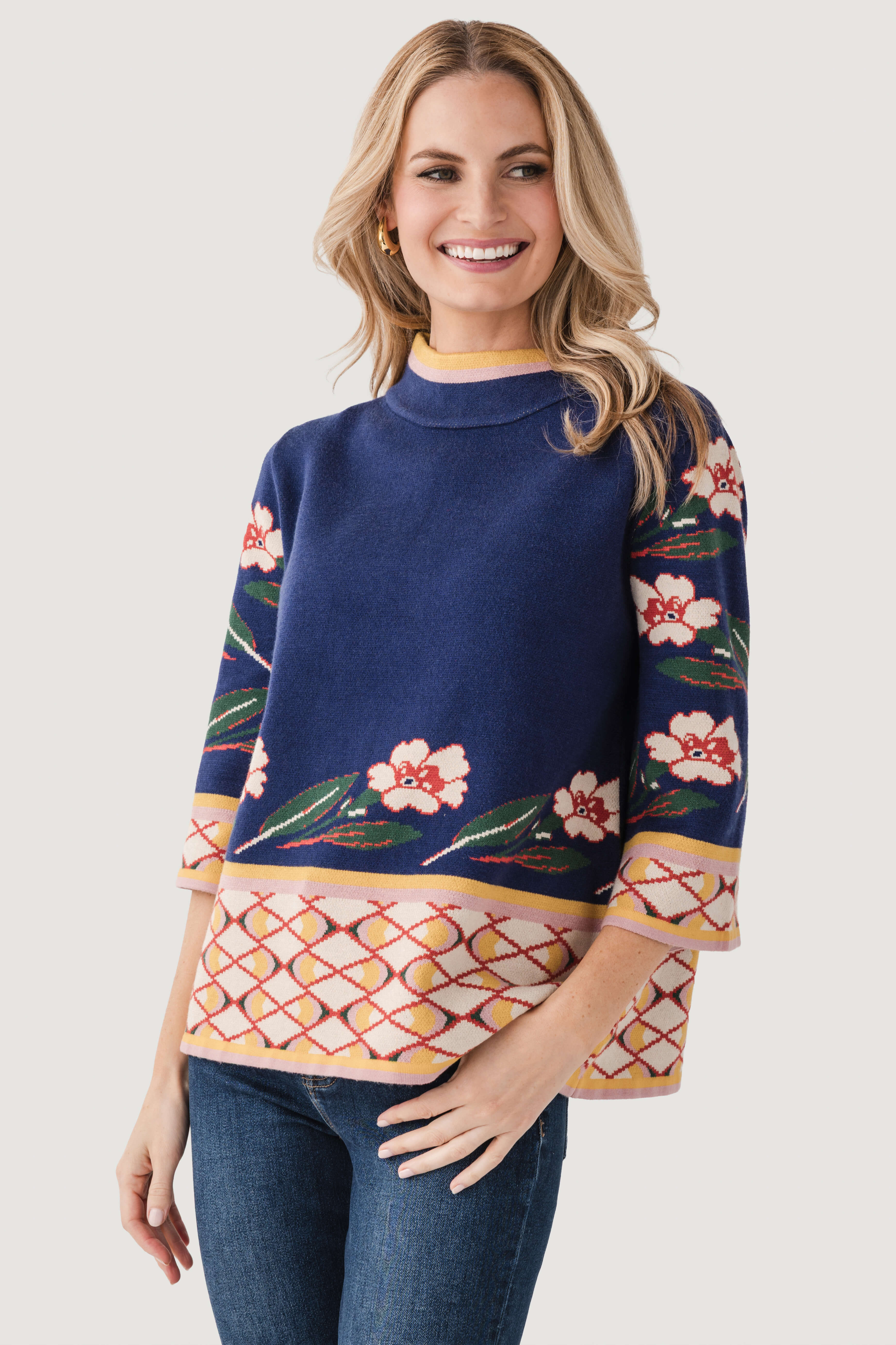 Fate Patterned Jacquard Knit Mock Neck Sweater | Social Threads