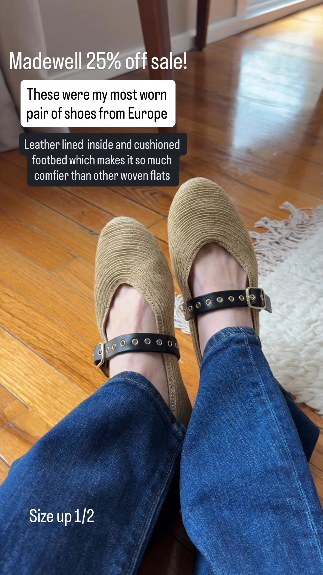 10k step approved woven flats from Madewell. Leather lined on the inside size up 1/2 25% off

#LTKootd #LTKSaleAlert #LTKxMadewell
