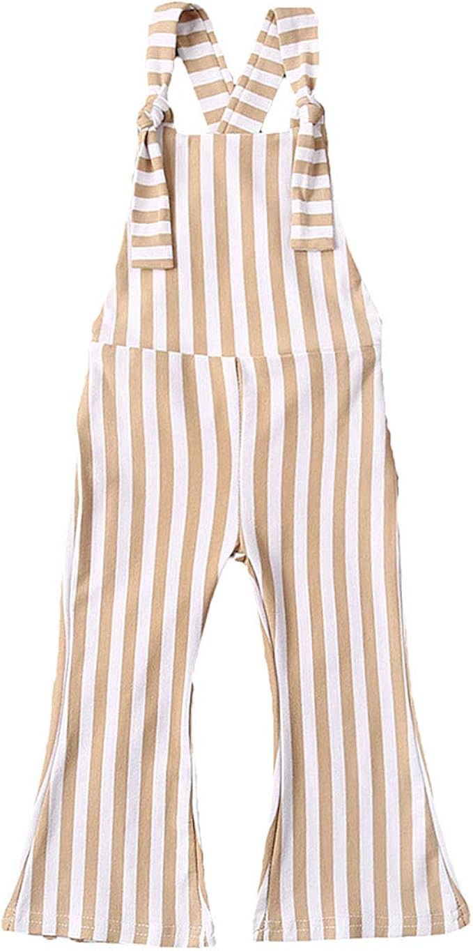 ZAXARRA Toddler Kids Baby Girl Stripes Bell-Bottom Jumpsuit Romper Overalls Pants Outfits | Amazon (US)