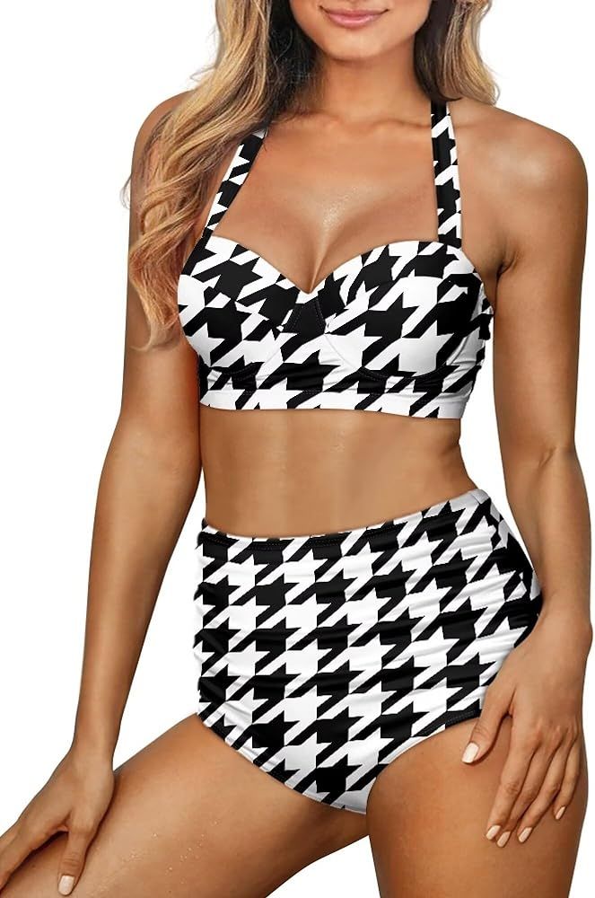 Howilath High Waisted Novelty Pattern 2 Piece Bikini Set for Women Tummy Control Swimsuit Push Up... | Amazon (US)