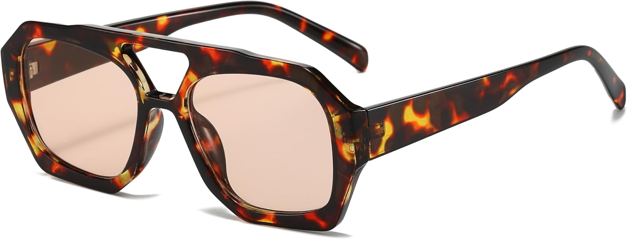 Trendy Square Aviator Sunglasses for Women Men Hexagonal Thick Frame Double Bridge Designer Inspi... | Amazon (US)