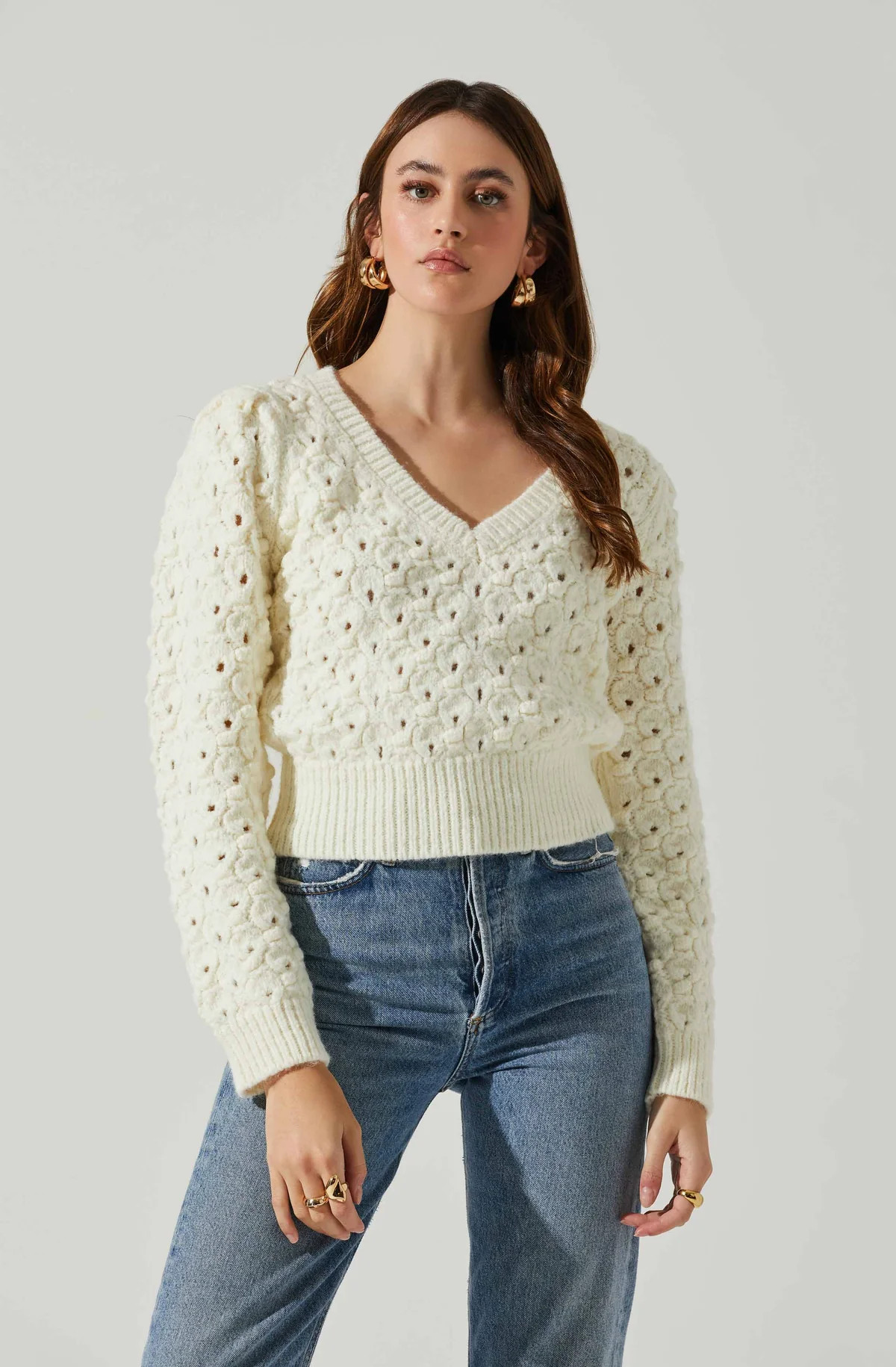 Bianca V Neck Pointelle Sweater | ASTR The Label (US)