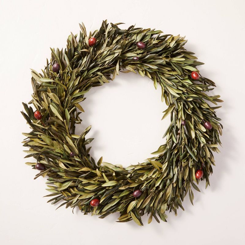 20&#34; Preserved Olive Leaf Wreath - Hearth &#38; Hand&#8482; with Magnolia | Target