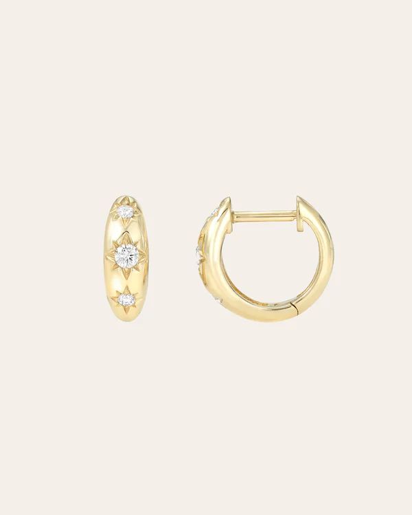 Diamond Domed Starburst Huggie Earrings | Zoe Lev Jewelry