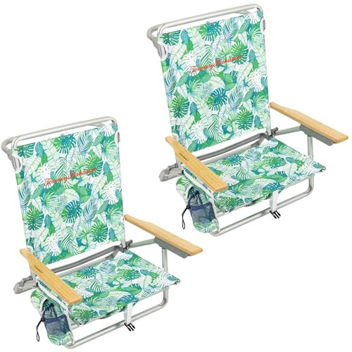 Tommy Bahama 2-Pack 5-Position Classic Lay Flat Backpack Beach Chair with Cooler and Cup Holder, Portable Folding Beach Chair for Tanning, Tropical Leaves | Amazon (US)