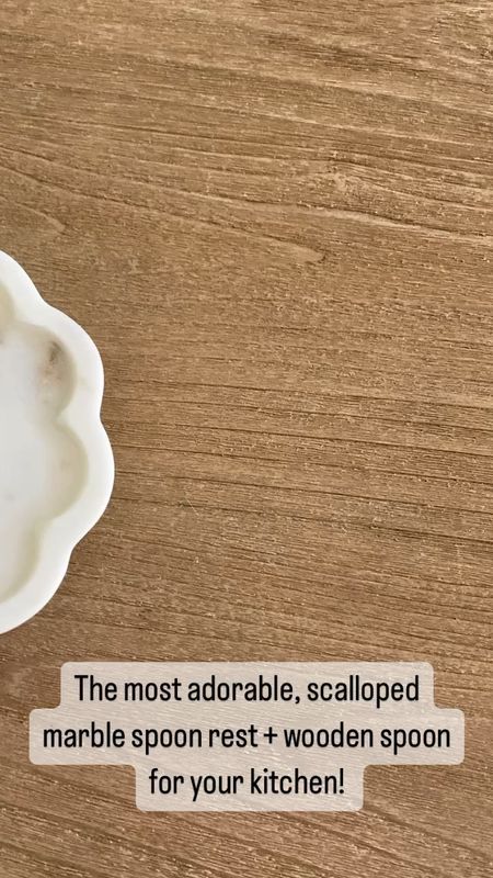 Scalloped marble spoon rest with wooden spoon for the the kitchen. Super cute detail. Perfect for the organic modern look that everyone loves! 

#LTKhome #LTKfindsunder50 #LTKVideo