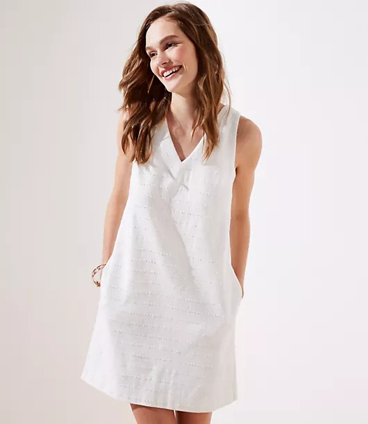 Loft Textured V-Neck Shift Dress | LOFT