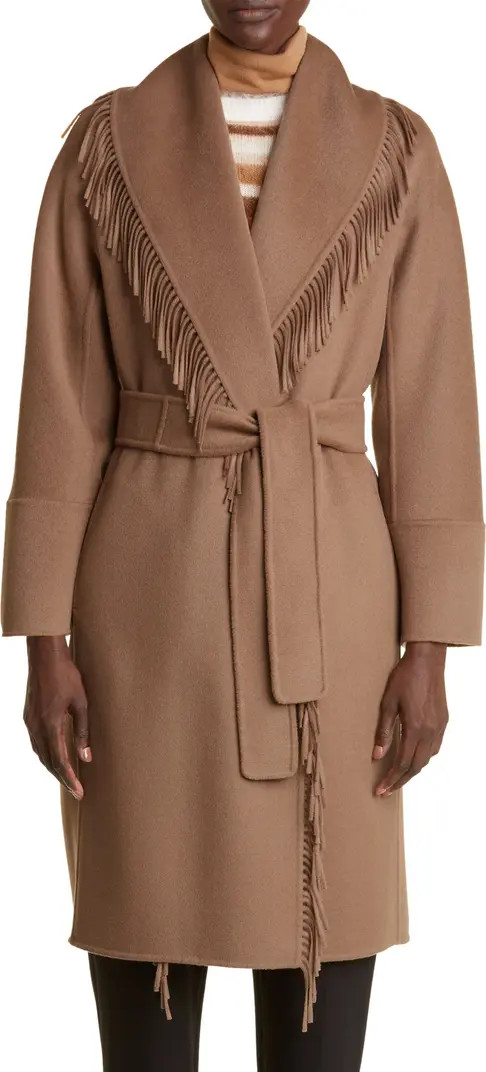 Max Mara Amitie Fringe Detail Belted Wool Coat | Nordstrom | Nordstrom