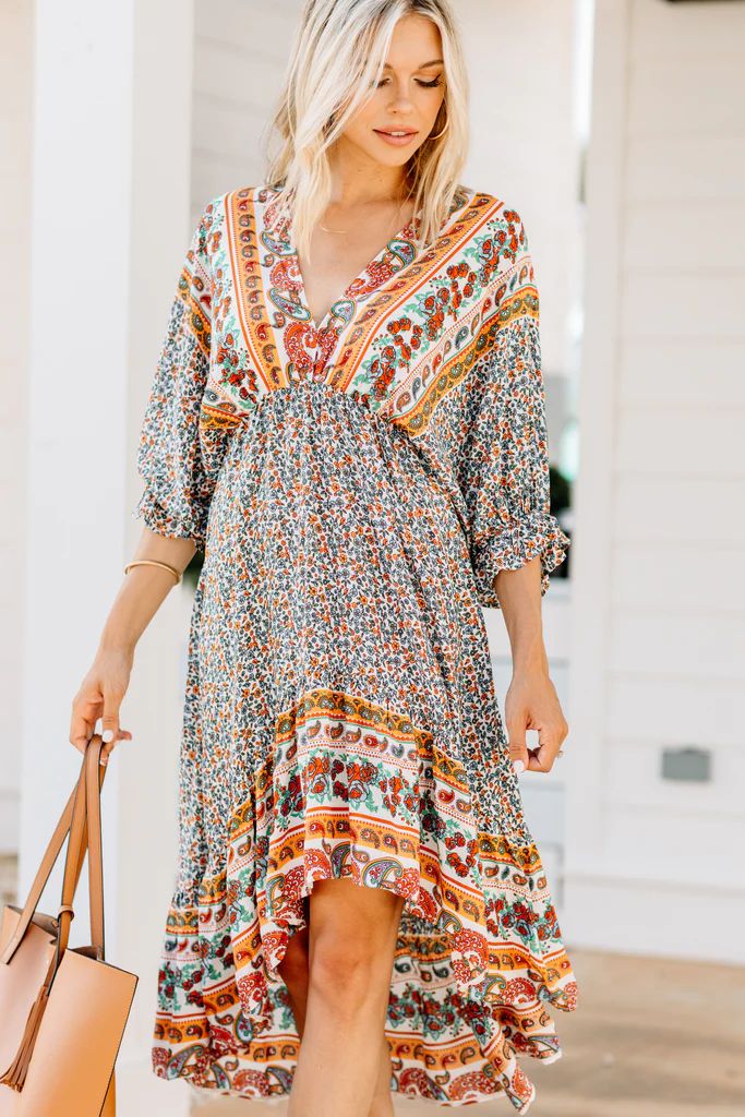 Boho Summer Cream White Floral Midi Dress | The Mint Julep Boutique