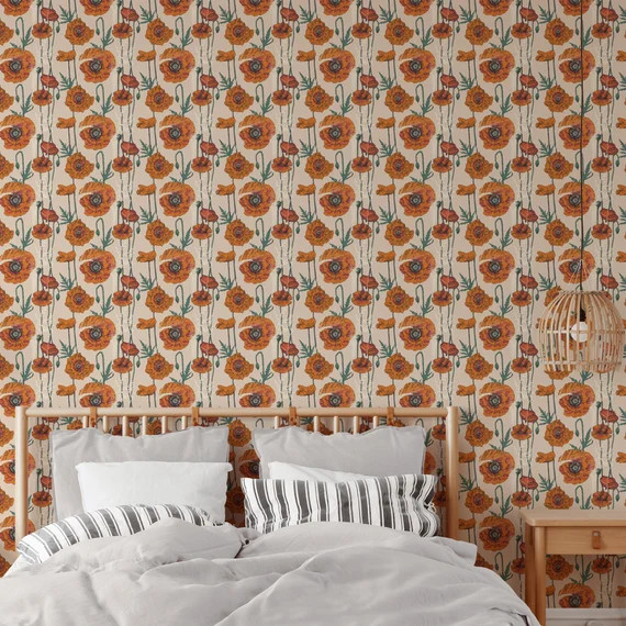 Flower Pattern Peel and Stick Wallpaper | Etsy | Etsy (US)