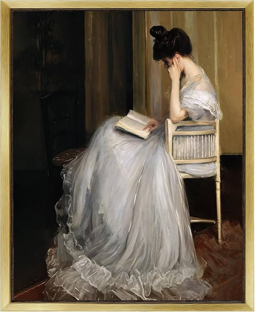 AIMAILON Vintage Gold Canvas Wall Art Framed Decor for Living Room School Elegant Reading Girl in... | Amazon (US)