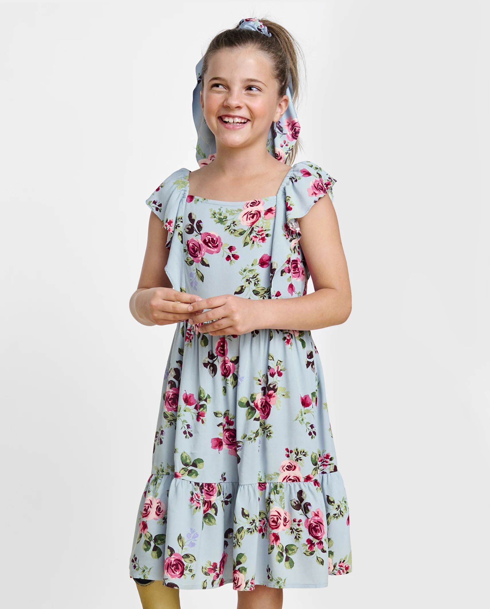 Girls Mommy And Me Floral Tiered Dress - smoky blue | The Children's Place