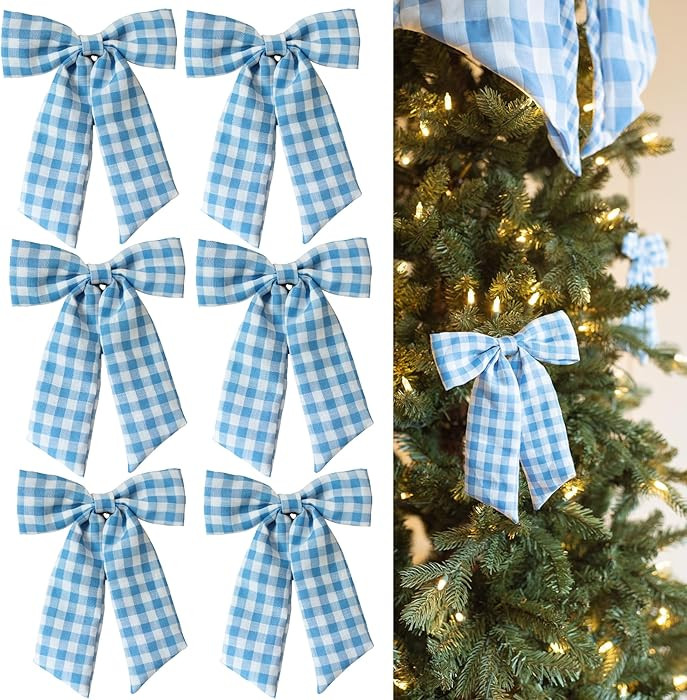 6 Pack - Christmas Tree Bow Ornaments - Palmetto Porch at Home x Wreath Ribbons Collaboration - H... | Amazon (US)