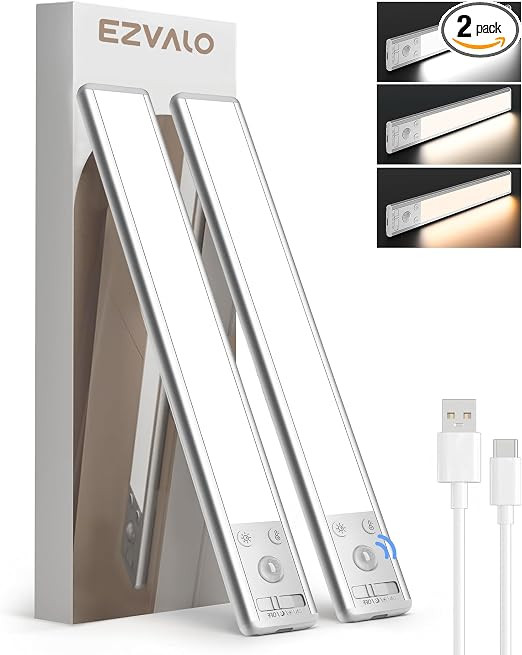 EZVALO 10inch Under Cabinet Lighting, 2500mAh Rechargeable Motion Sensor Lights Indoor with 3 Col... | Amazon (US)