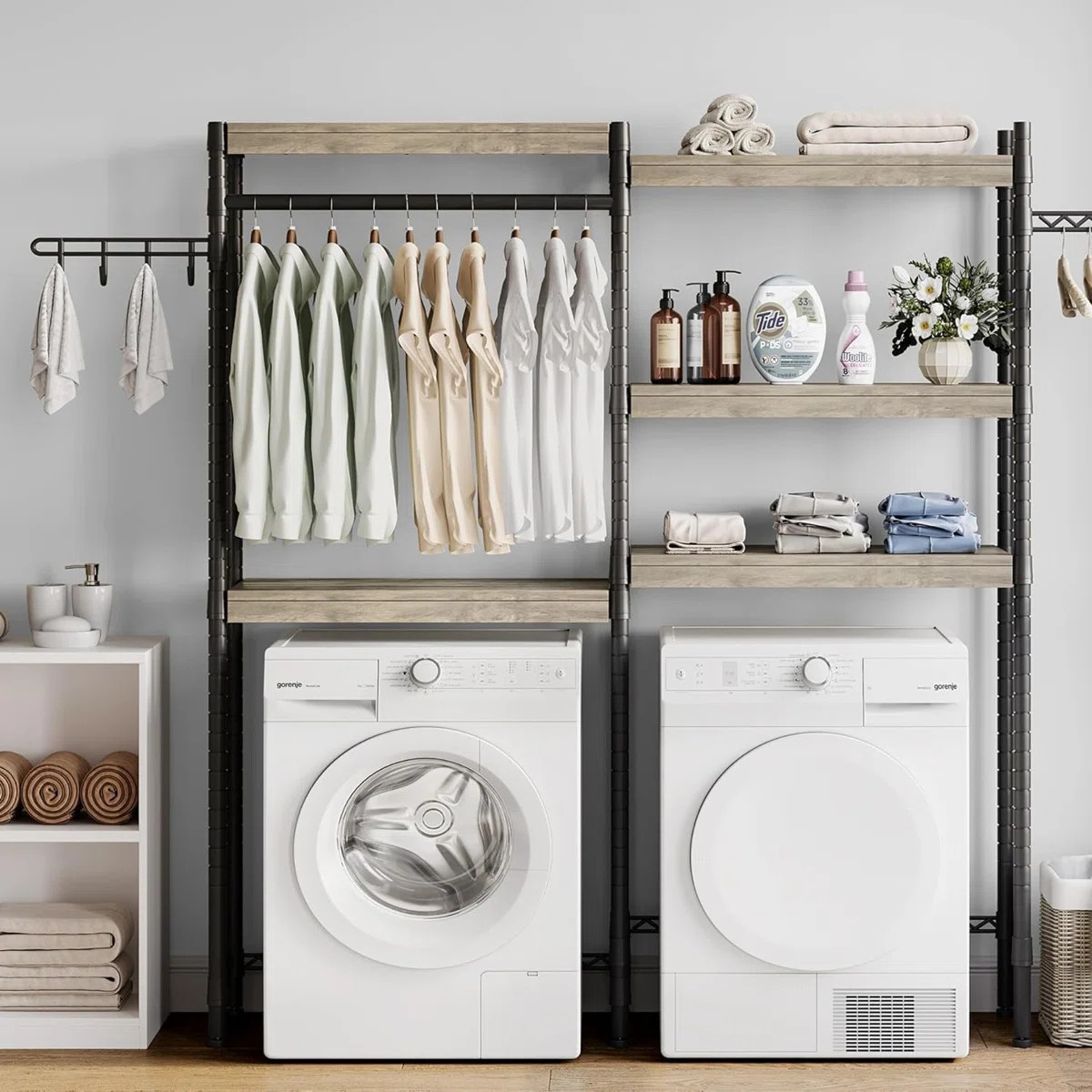 Laundry Room Organization And Storage, 5 Tier Wood Over The Washer And Dryer Storage Shelf With D... | Wayfair North America