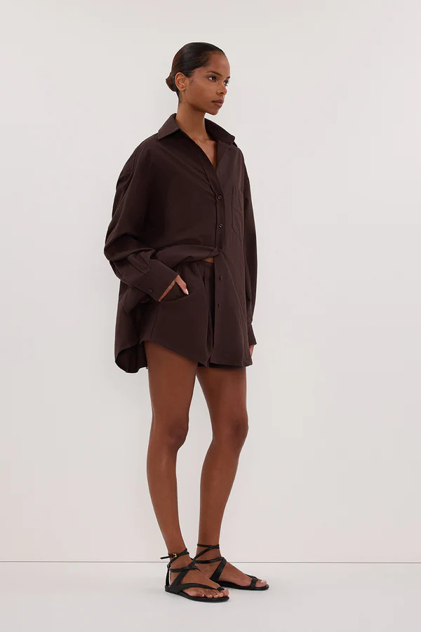 RHEA BURNT CHOC COTTON DRAWSTRING SHORT | DISSH
