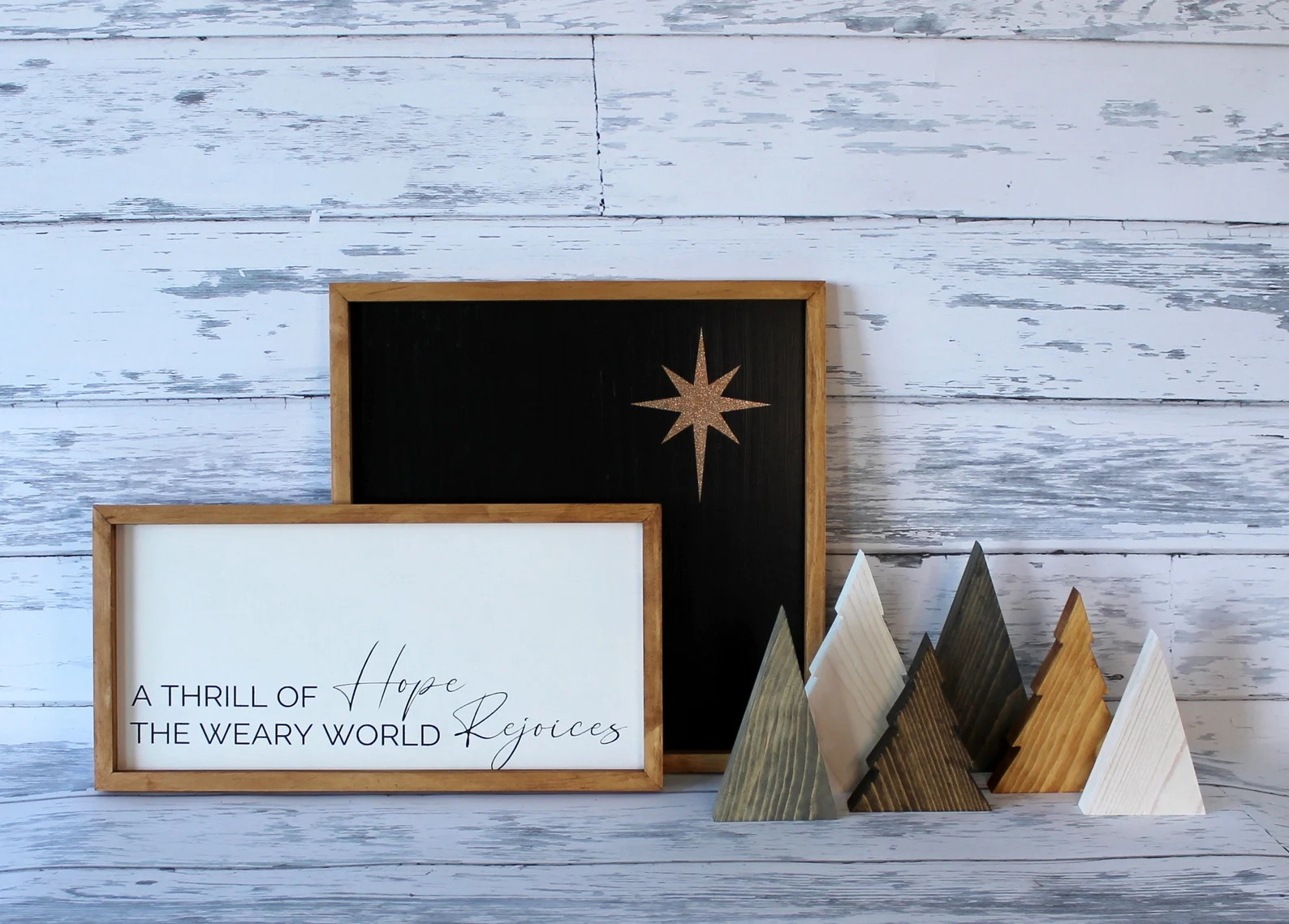 Christmas A Thrill of Hope Framed Signs Nativity Backdrop Star Trees Modern Farmhouse Decor Relig... | Etsy (US)