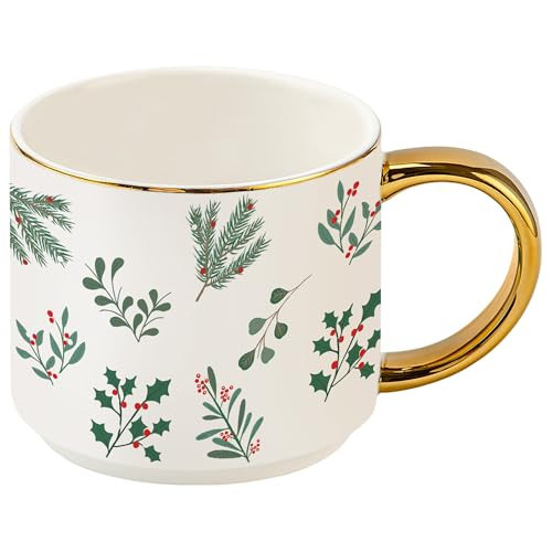 Sweet Water Decor Holiday Greenery Coffee Mug, 14oz China Christmas Mug with Gold Handle, Large Holiday Winter Cup for Coffee, Tea & Hot Chocolate, Stocking Stuffer Gifts for Women | Amazon (US)