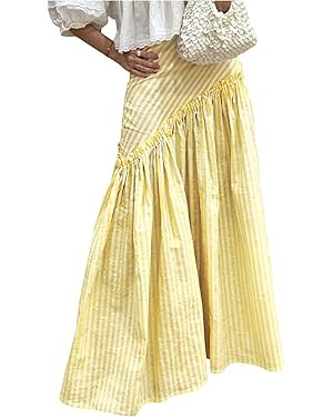 SOLY HUX Women's Striped Maxi Skirt Frill Ruffle A Line Flowy Casual Long Skirts | Amazon (US)