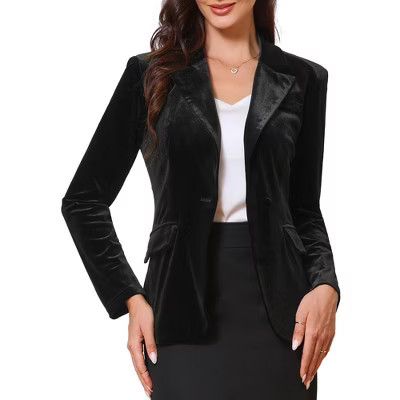 INSPIRE CHIC Women's Velvet Notched Lapel Long Sleeve One Button Dressy Office Blazers Black Small | Target