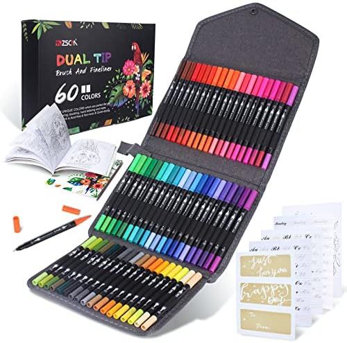 Art Markers Dual Brush Pens for Coloring, 60 Artist Colored Marker Set, Fine and Brush Tip Pen Ar... | Amazon (US)