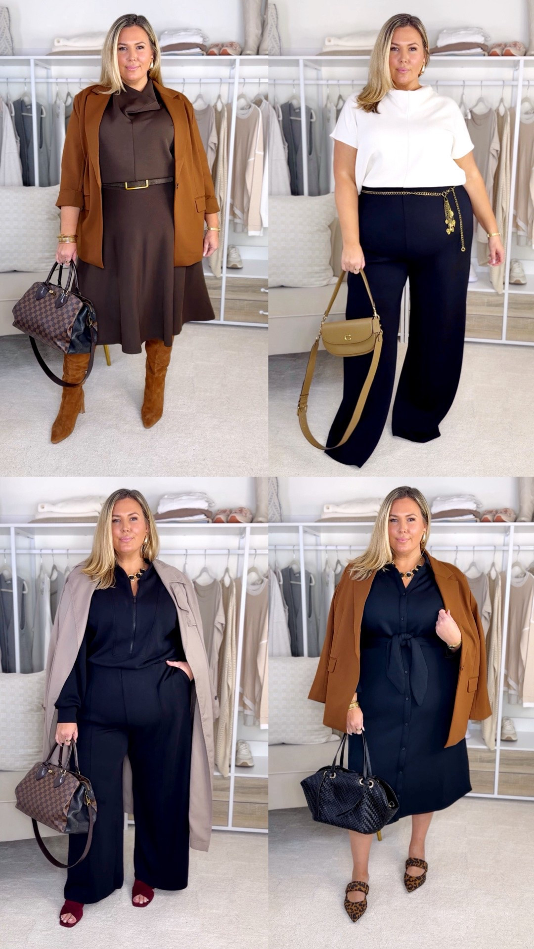 Spanx air essentials workwear approved outfit ideas!! Use code LTK20 thru 9/26 or Ashleydxspanx for new shoppers after that! 
1 - runs true, I’m in 2X for all except a 3x in belt!
2 - size up one, but consider petite if you’re 5’8 or shorter - it’s super long on me in regular. I’m in 3x. 
3 - size up one in jumpsuit, regular length. I’m actually wearing a medium in the loft trench, it runs 3-4 sizes big lol!
4 - true to size, I’m in 2X in all!

#LTKWorkwear #LTKOver40 #LTKPlusSize