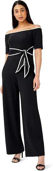 ADRIANNA PAPELL Women's Knit Crepe Tie Jumpsuit | Formal Jumpsuit with Off the Shoulder Neckline ... | Amazon (US)