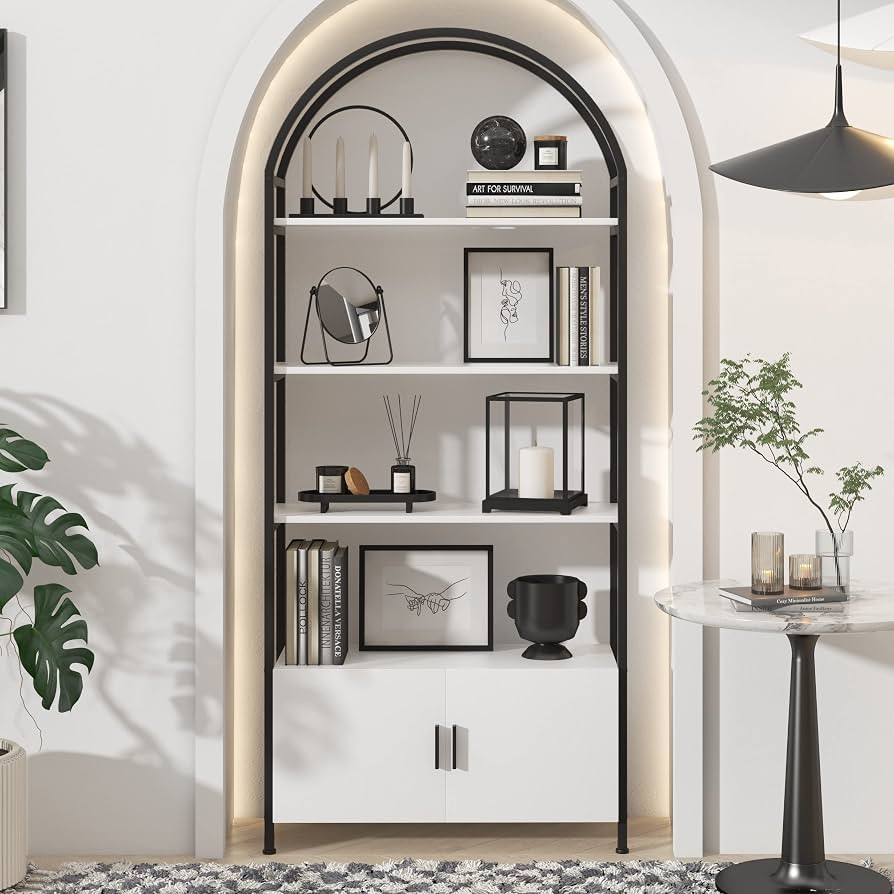 Jehiatek Arched Bookshelf, Bookcase with Doors Storage, 71 Inches Tall Industrial Book Shelf with... | Amazon (US)